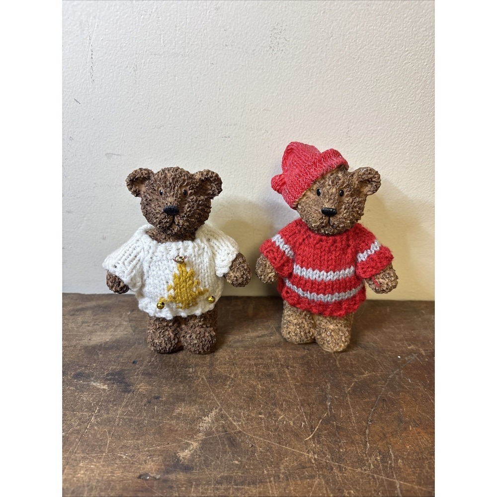 Vtg Set 2 Resin Bears Standing 5" Tall Textured Y2K Decor